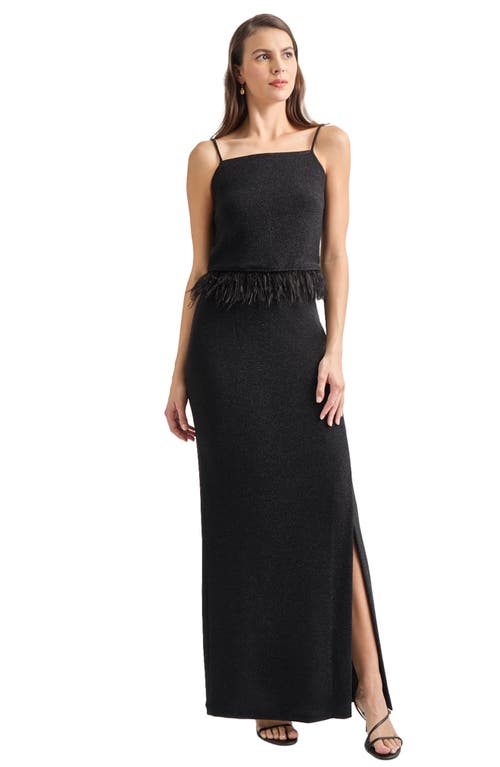 Misook Modern Fit Ostrich Feather Trim Stretch Woven Tank In Black