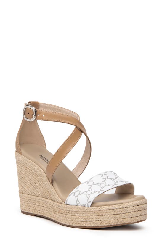 Nerogiardini Logo Espadrille Wedge Sandal In Natural/ White