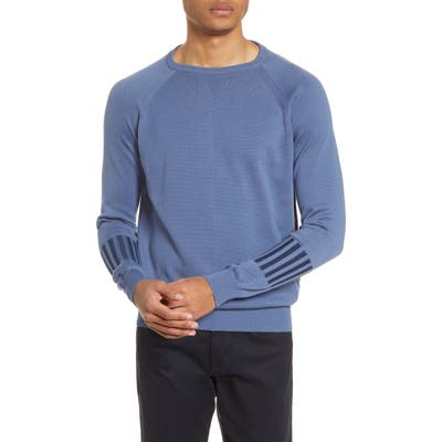 Christopher Bates Stripe Sleeve Cotton Crewneck Sweater, Blue
