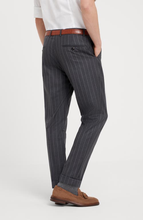 Shop Brunello Cucinelli Super 150s Virgin Wool Wide Chalk Stripe Batavia Formal Fit Trousers In Grey