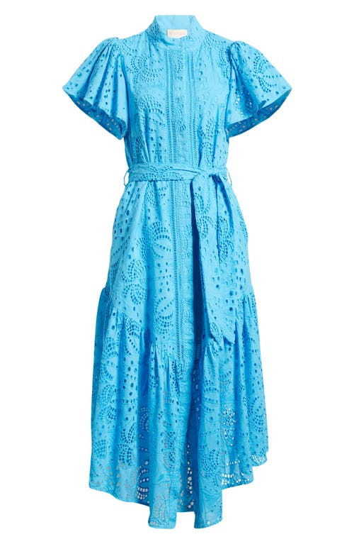 Shop Ciebon Isabella Cotton Eyelet Maxi Shirtdress In Electric Blue