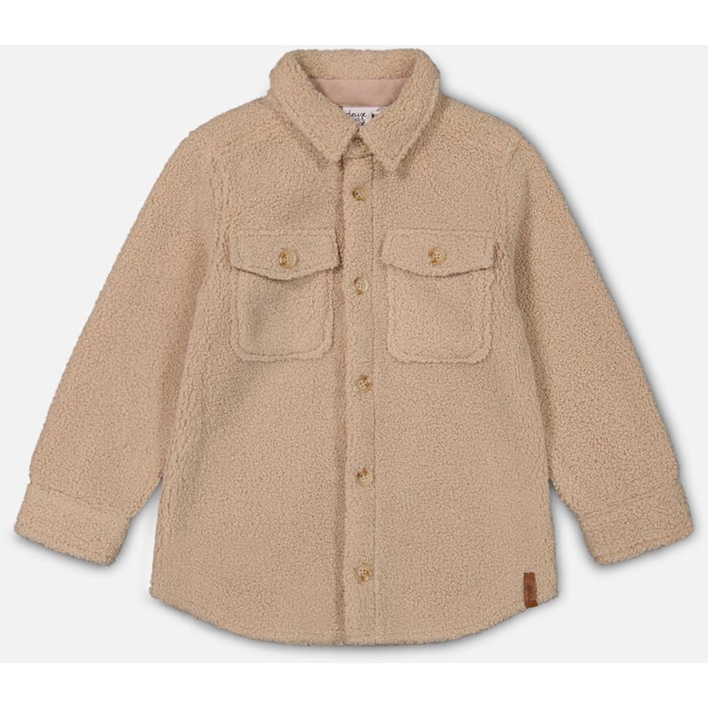 Deux Par Deux Little Boy's Soft Fleece Overshirt With Pocket Beige In Sesame
