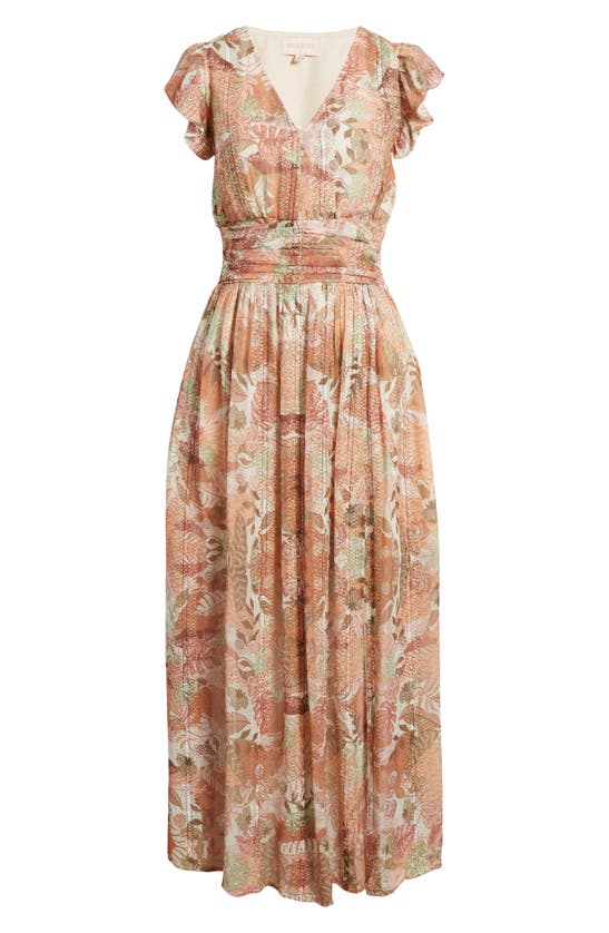 Shop Ciebon Jennsen Ruched Flutter Sleeve Maxi Dress In Brown