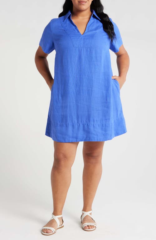 Madewell Johnny Collar Linen Minidress in Blue Star at Nordstrom, Size 2X