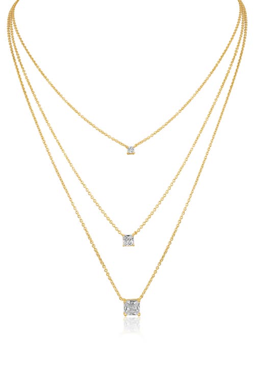 Shop Cz By Kenneth Jay Lane Triple Layer Princess Cut Cz Necklace In Clear/gold