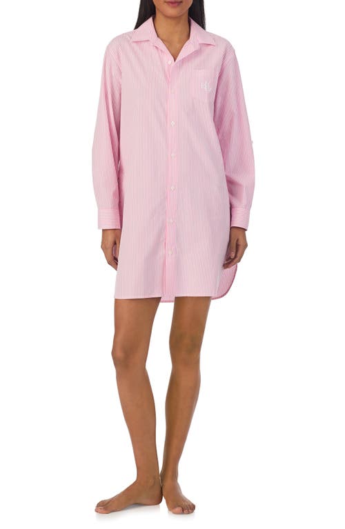 Ralph Lauren Plus Size Long-sleeve Roll-tab His Shirt Sleepshirt In Pink Stripe