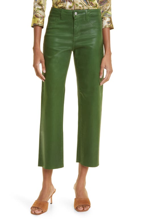 L'AGENCE Wanda High Waist Crop Wide Leg Jeans in Pine Green Coated