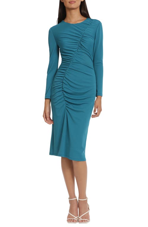 Ruched Long Sleeve Knit Dress in Ocean Depths