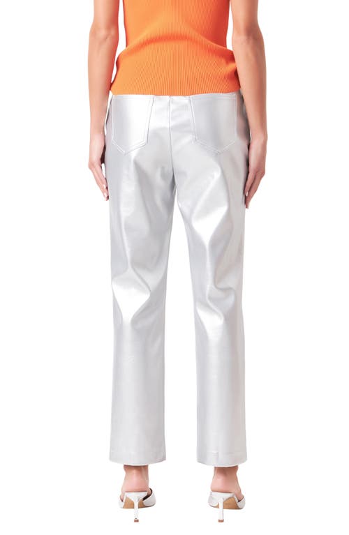 Shop Grey Lab Shiny Straight Leg Faux Leather Pants In Silver