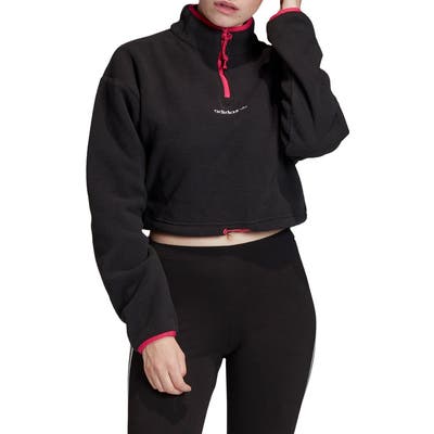 Adidas Originals Polar Fleece Half Zip Crop Pullover, Black
