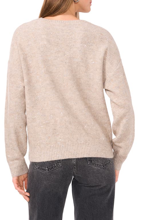 Shop Vince Camuto Sequin Detail V-neck Sweater In Flax