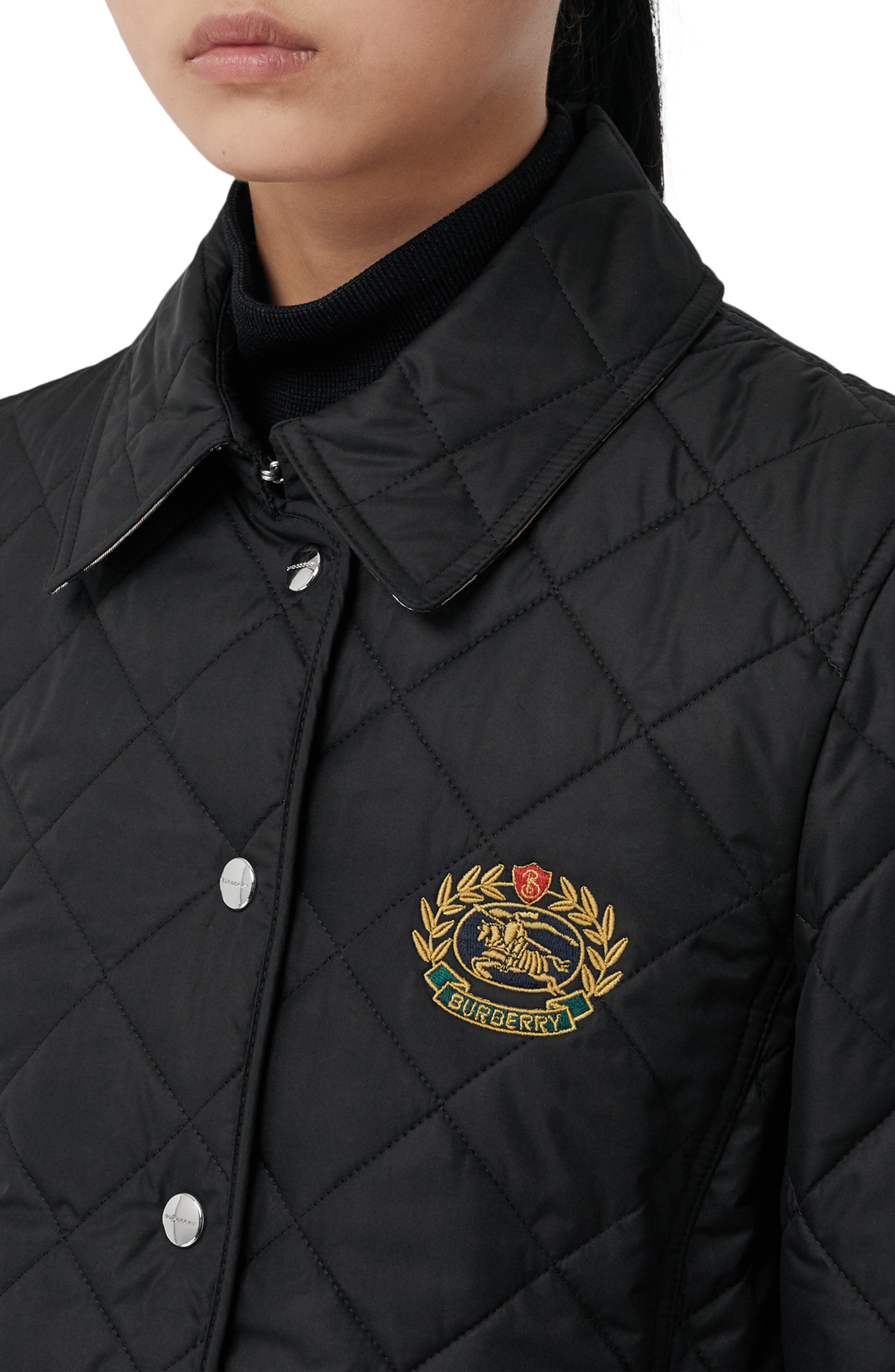 embroidered crest diamond quilted jacket