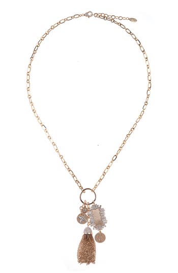 Shop Zaxie By Stefanie Taylor Tassel Charm Necklace In Gold