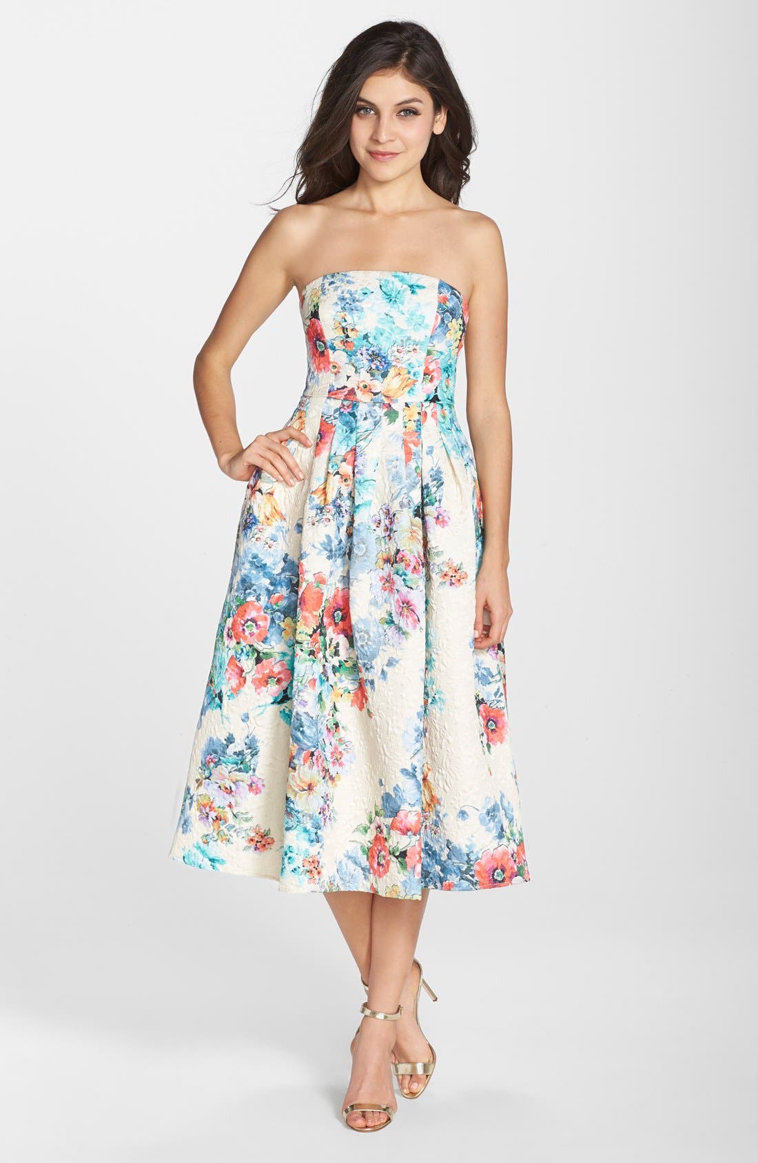 Cynthia Rowley Floral Jacquard Strapless Midi Dress | Nordstrom