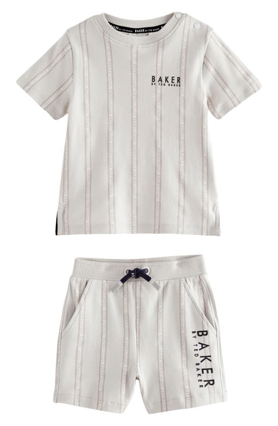 Shop Baker By Ted Baker Kids' Logo Stripe Cotton T-shirt & Shorts Set In Natural