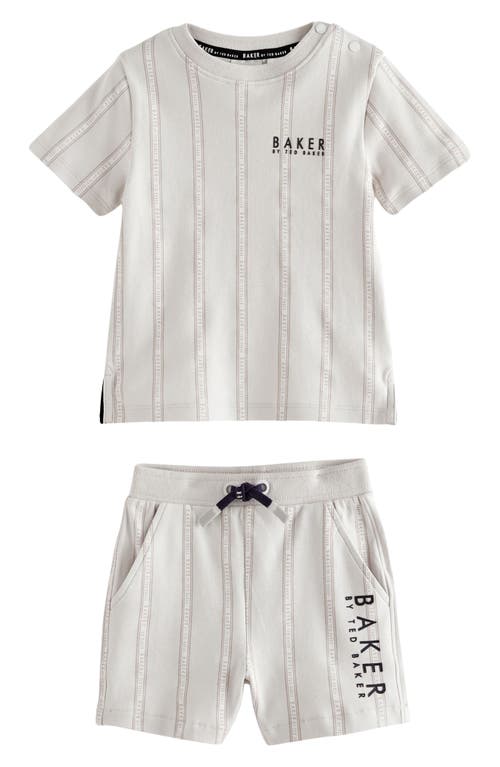 Baker by Ted Kids' Logo Stripe Cotton T-Shirt & Shorts Set Natural at Nordstrom, Y