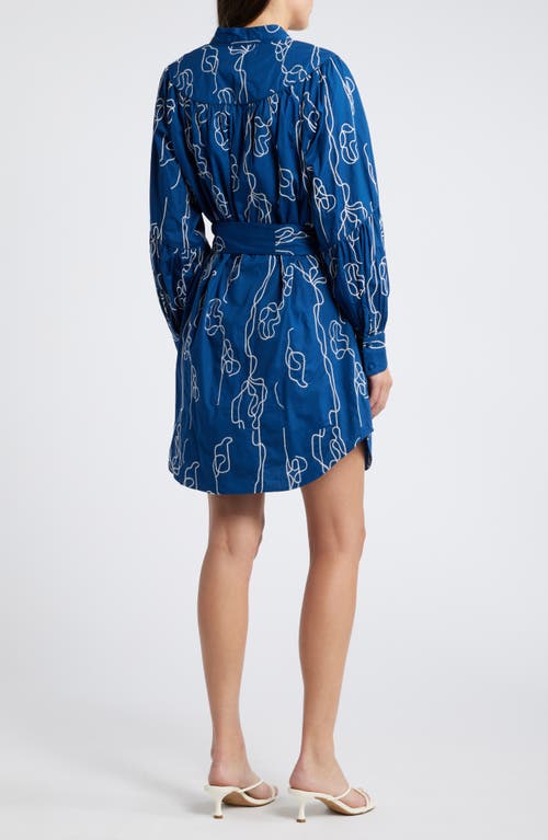 Shop Ciebon Amelie Embroidered Long Sleeve Shirtdress In Navy/white