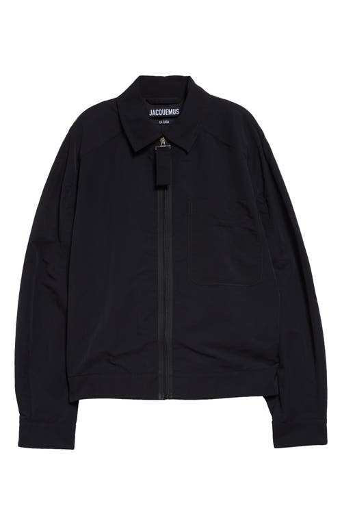 Jacquemus Black Zip-up Jacket With Tonal Logo Embroidery In Polyamide Man In Black