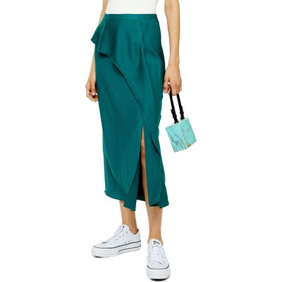Topshop Bias Cut Satin Midi Skirt, US (fits like 0) - Green