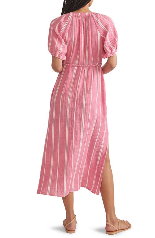 Marine Layer Stripe Belted Double Cloth Midi Shirtdress In Fuschia Stripe
