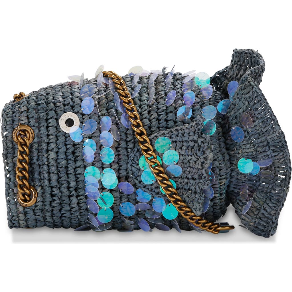 Kurt Geiger London Raffia Fish Bucket Bag In Light/pastel Blue
