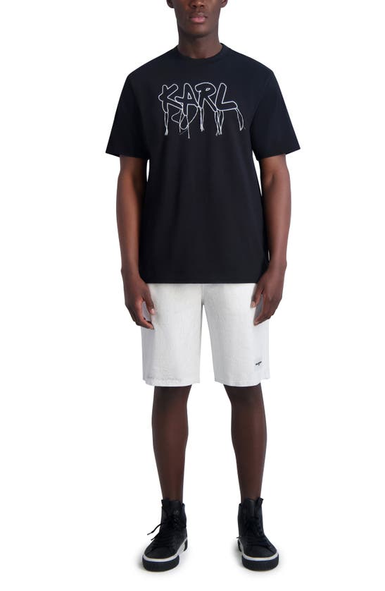 Shop Karl Lagerfeld Marble Print Cotton Bermuda Shorts In Off White