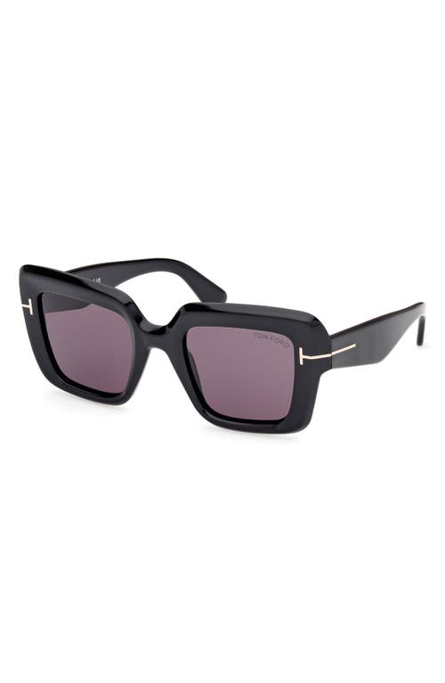 Shop Tom Ford Esme 50mm Square Sunglasses In Shiny Black/smoke