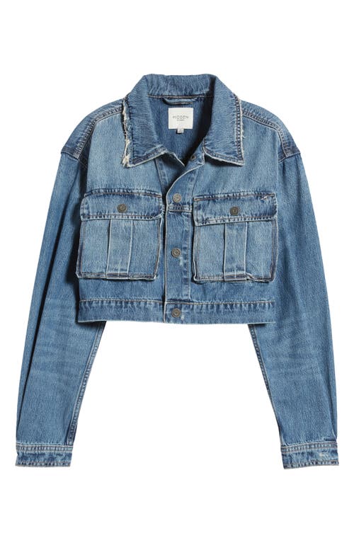 Shop Hidden Jeans Distressed Denim Crop Cargo Jacket In Medium Wash