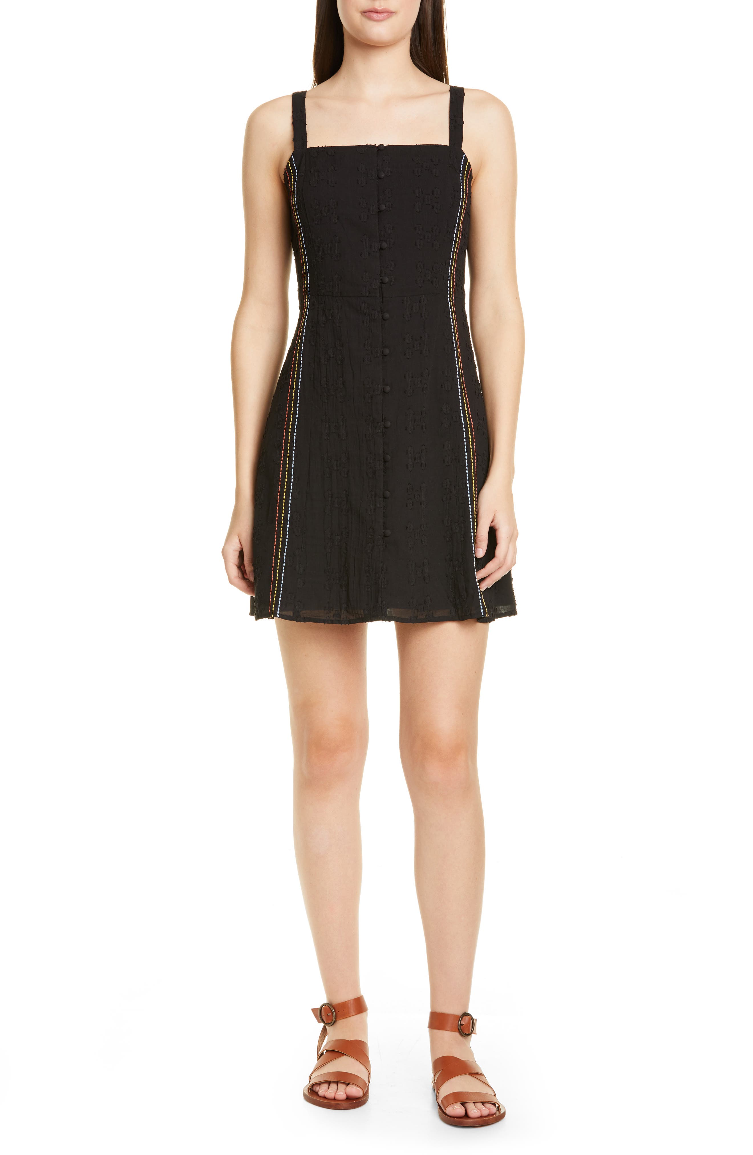 Dolan Jane Embroidery Detail Cotton Minidress, Black