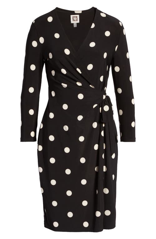 Anne Klein Dot Print Long Sleeve Wrap Dress In Anne Black/anne White