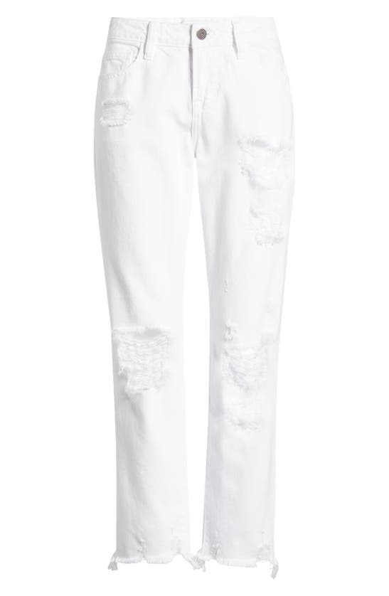 Hidden Jeans Slim Ripped Fray Hem Boyfriend Jeans In White