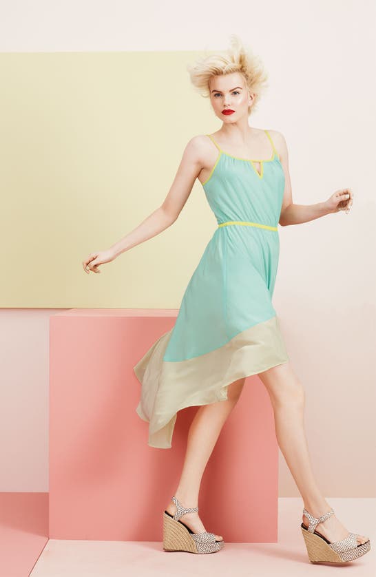 Shop Willow & Clay Colorblock Asymmetrical Hem Dress In Sky