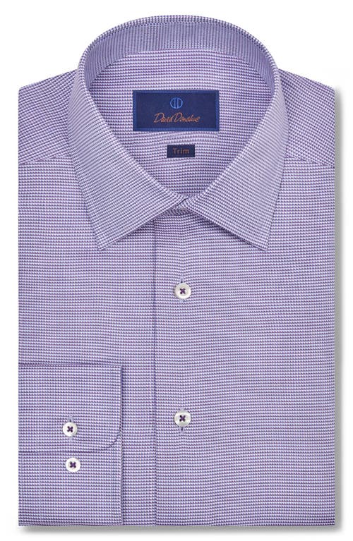 David Donahue Trim Fit Dobby Micro Check Cotton Dress Shirt In Purple/sky