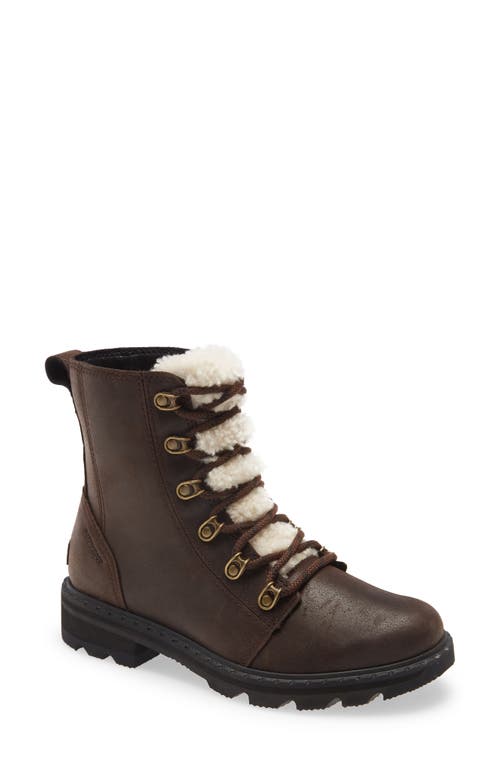 Lennox Lace-Up Boot with Genuine Shearling Trim in Blackened Brown Leather