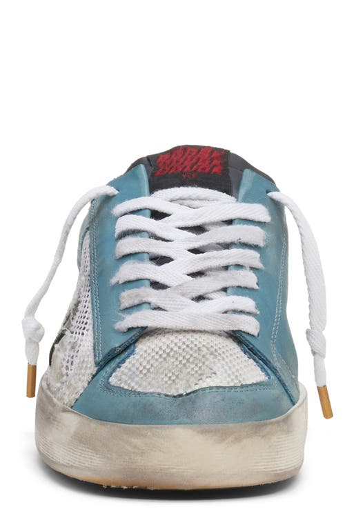 Shop Golden Goose Stardan Mixed Media Sneaker In Petroleum/white/black