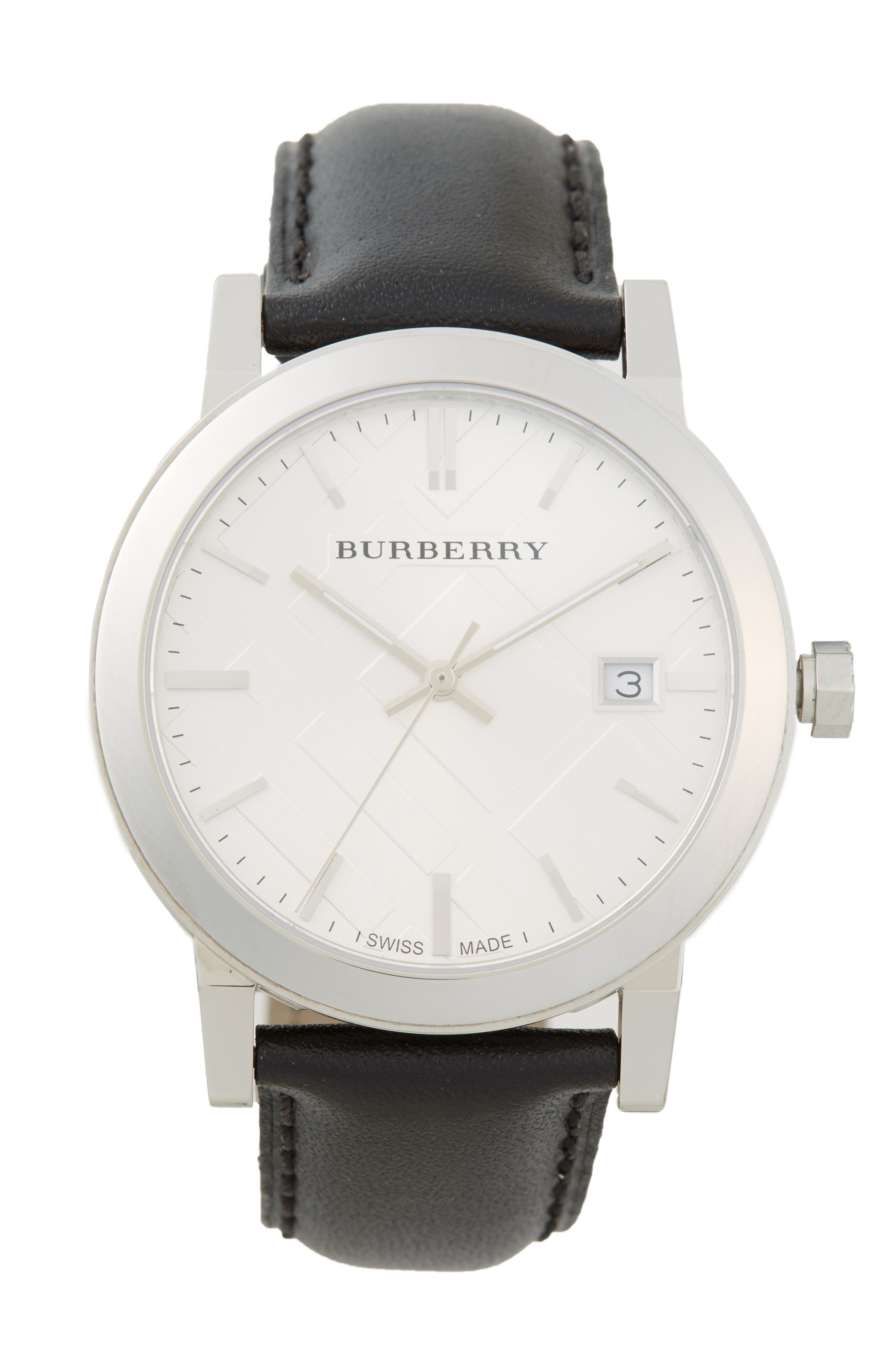 burberry check stamped round dial watch