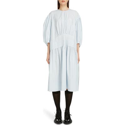 Simone Rocha Pintuck Pleat Cotton Poplin Midi Dress, US / 6 UK - Blue