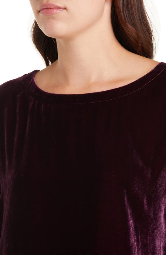 Eileen Fisher Long-sleeve Scoop-neck Velvet Top In Sweet Plum