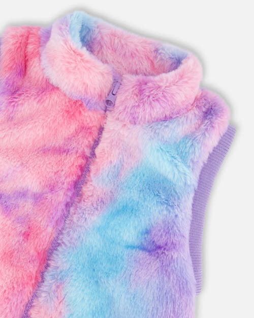 Shop Deux Par Deux Girl's Faux Fur Sleeveless Vest Multicolor In Purple Fur