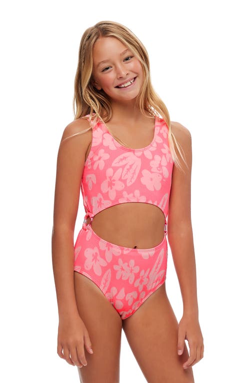 Shop Beach Lingo Kids' Floral Jacquard One-piece Swimsuit In Papaya