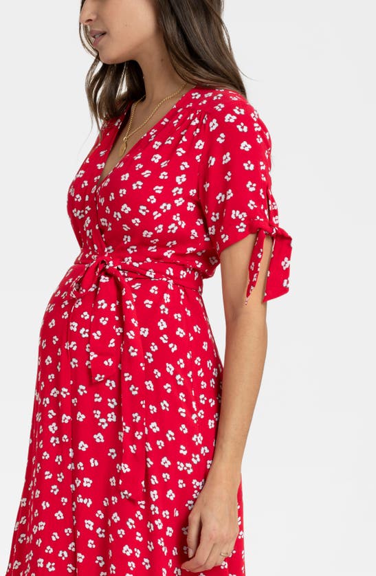 Shop Seraphine Floral Maternity Midi Dress In Red Flower