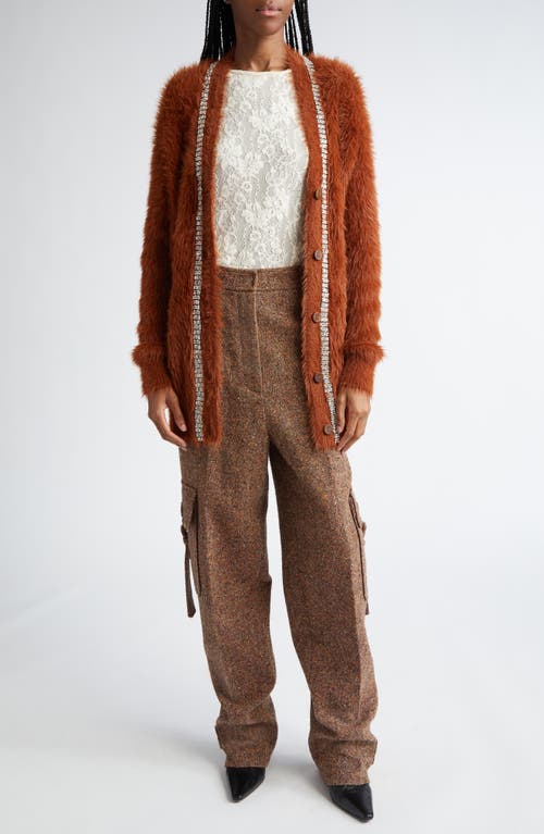 Shop Zimmermann Illustration Fluffy Crystal Embellished Faux Fur Cardigan In Spice