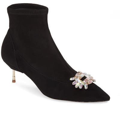 Kurt Geiger London Bellevue Crystal Buckle Pointed Toe Bootie, Black