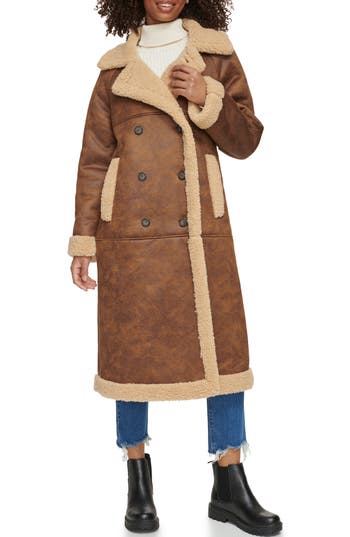 Levi's® Notch Collar Faux Shearling Coat In Brown/sesame