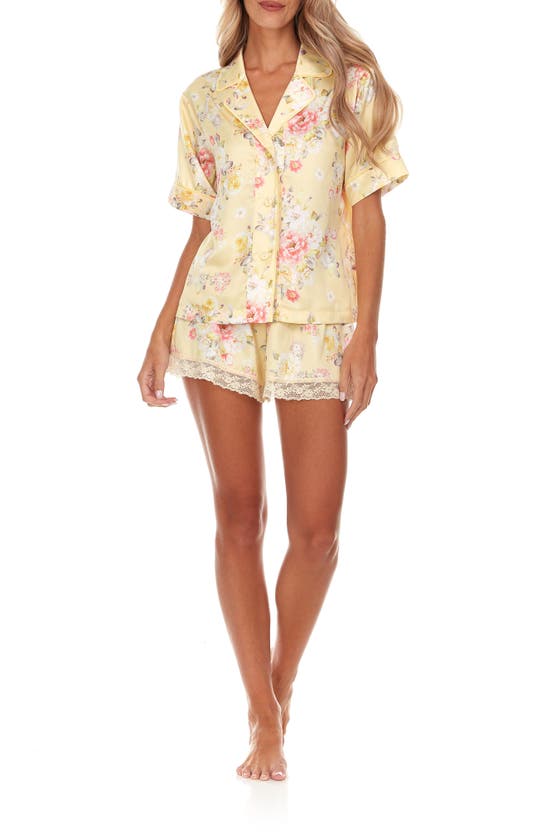 Shop Flora Nikrooz Selena Floral Satin Short Pajamas In Citrus