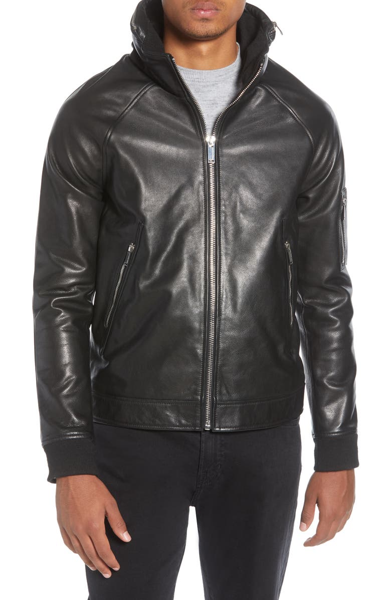 Karl Lagerfeld Paris Stand Collar Leather Jacket Nordstrom