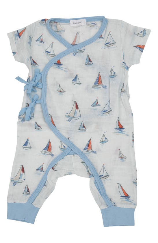 Angel Dear Babies' Sailboats Wrap Romper In Blue
