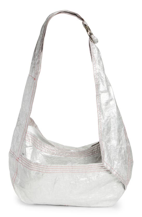 Sc103 Mini Cocoon Sac Metallic Faux Leather Tote In Silver