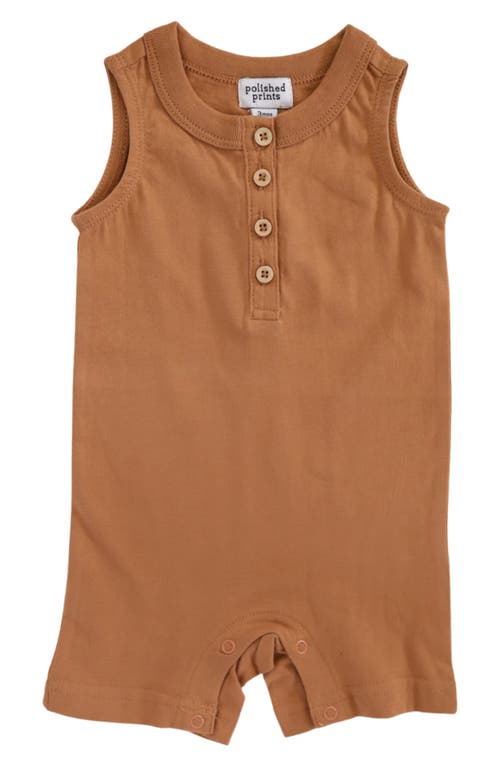 POLISHED PRINTS Toasted Nut Organic Cotton Romper at Nordstrom,