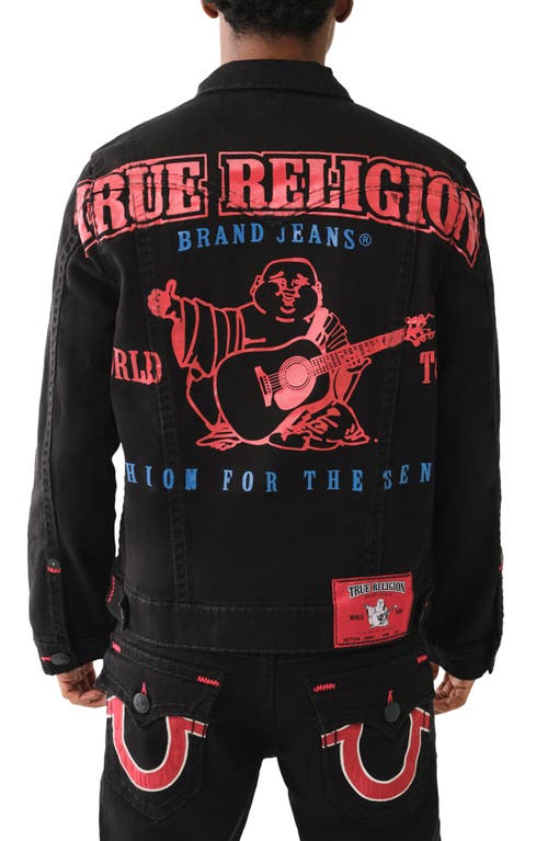 Shop True Religion Brand Jeans Jimmy Big T Denim Trucker Jacket In Black Rinse